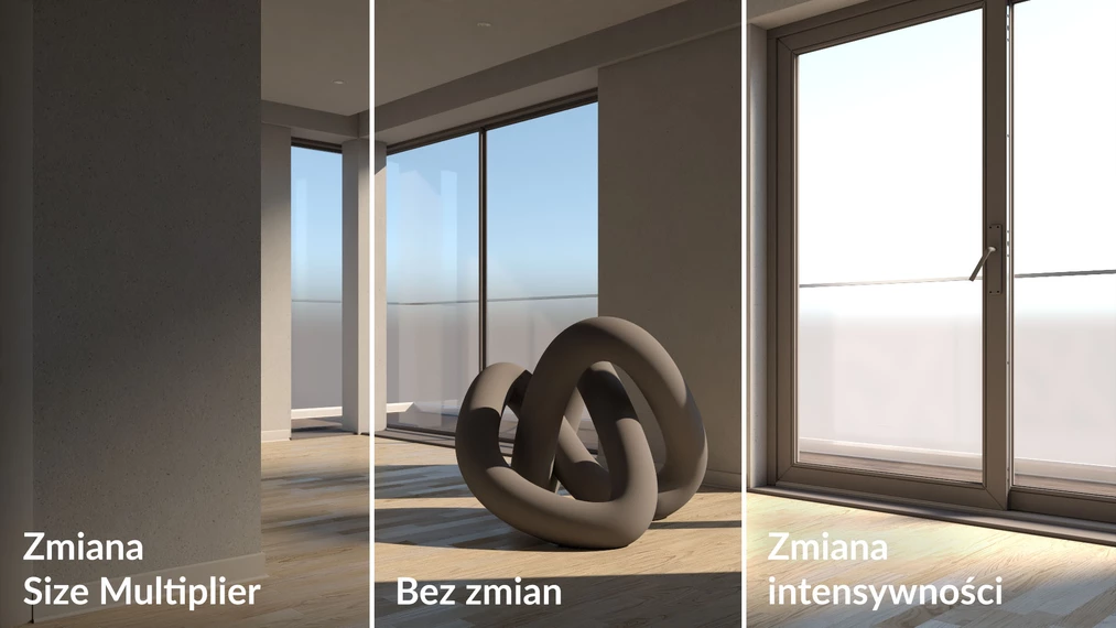 Parametry Intensity i Size Multiplier w V-Ray SunLight
