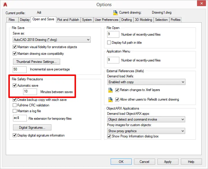 Autocad - Jak korzystać z automatycznego zapisu. Poradnik, tutorial - 02
