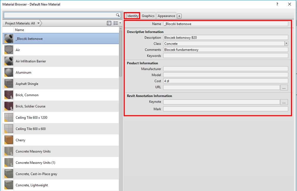 Revit - Materiały - Jak stworzyć swój material - Poradnik, tutorial - 03