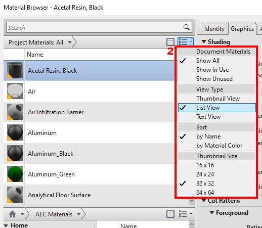 Revit - Materiały - Omówienie podstawowych opcji - Poradnik, tutorial 05