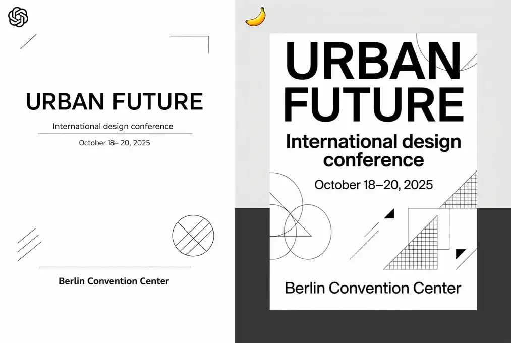 Test 1: plakat eventowy minimalistyczny – porównanie GPT Image 1.5 i&nbsp;Nano Banana Pro