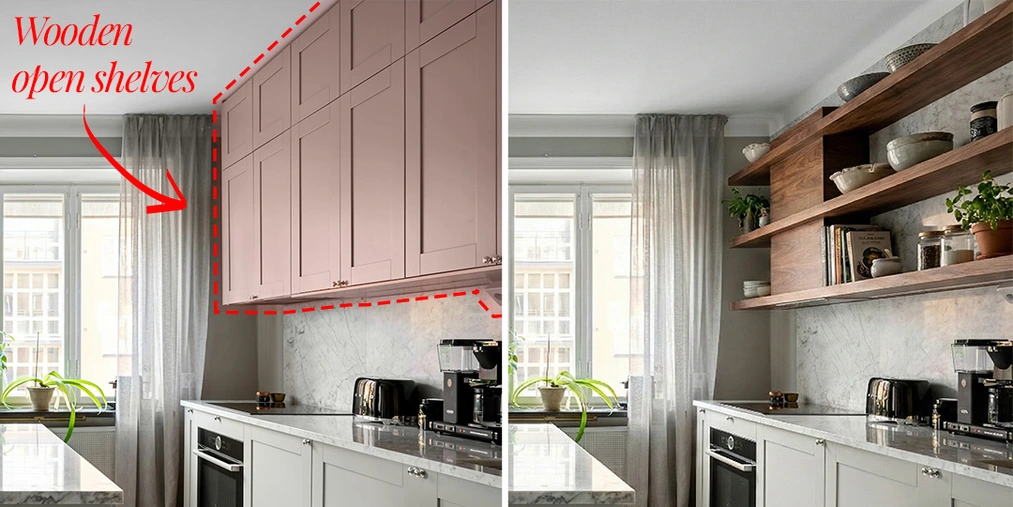 Precyzyjne zaznaczanie elementów kompozycji dla lepszego zrozumienia kontekstu przez AI Szybka metamorfoza wnętrza - zmiana stylu aranżacji jednym kliknięciem! - 03