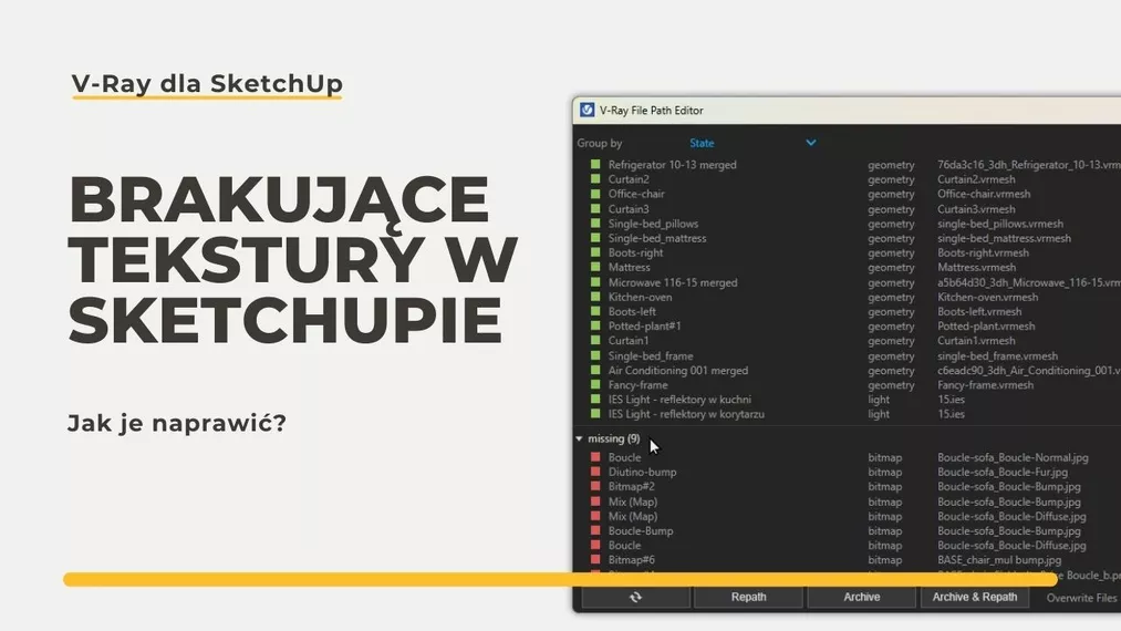 Jak znaleźć i naprawić brakujące tekstury w SketchUpie?