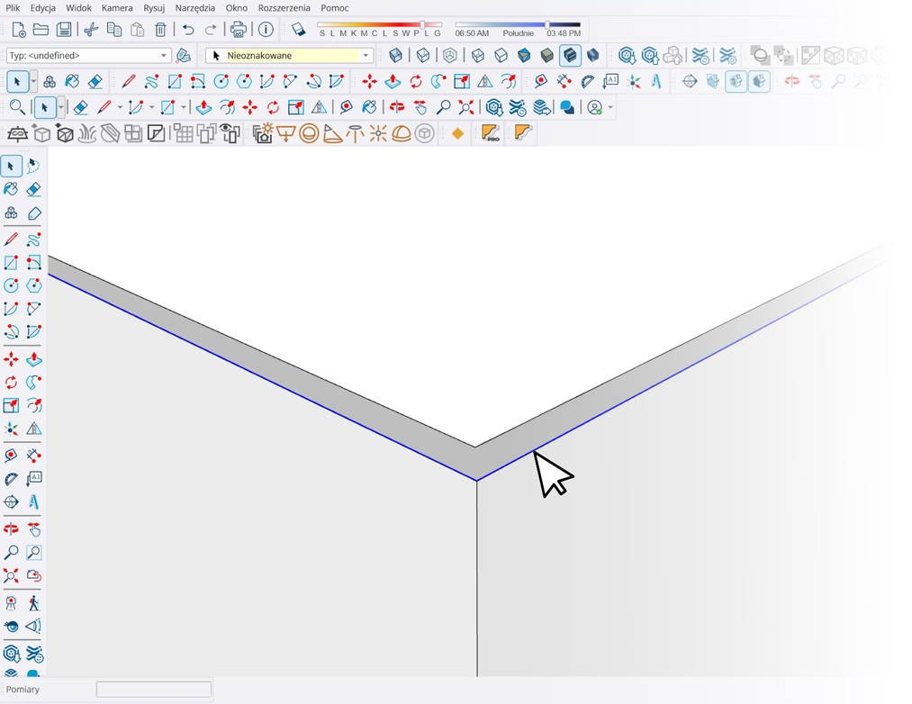 Zaznaczanie krawędzi w&nbsp;programie SketchUp jako ścieżki do wygenerowania sztukateri