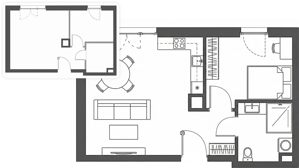 Proces meblowania surowych rzutów deweloperskich z wykorzystaniem sztucznej inteligencji Nano Banana Pro w projektowaniu wnętrz - kompletny przewodnik z gotowymi promptami! - 02