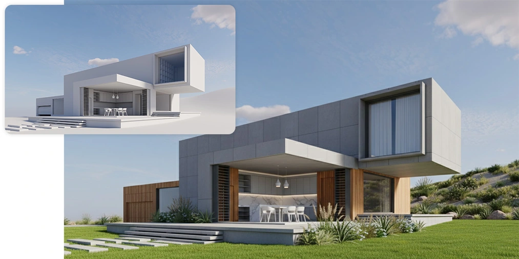 Przekształcenie modelu w stylu clay render w wizualizację koncepcyjną w Nano Banana Pro SketchUp i Nano Banana Pro: fotorealistyczne wizualizacje w 5 minut! Czy to koniec V-Raya? - 06