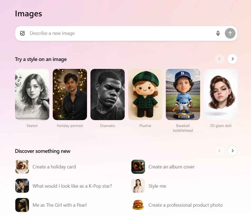 GPT Image 1.5 interfejs – gotowe szablony promptów w&nbsp;edycji grafiki