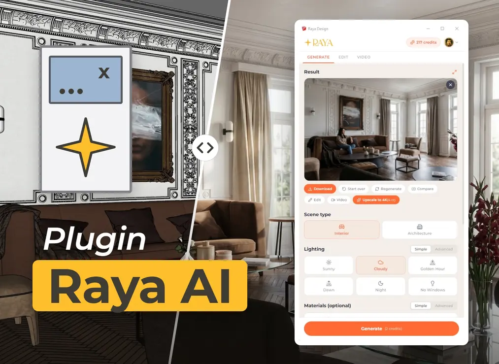 Raya - darmowa wtyczka AI do wizualizacji wnętrz i architektury w SketchUpie